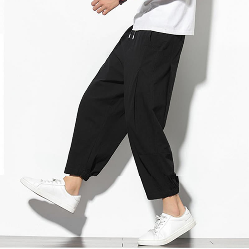 Buddha Stones Sommer Herren 7-8 Länge Baumwolle Leinen Karottenhose mit Taschen - image 21