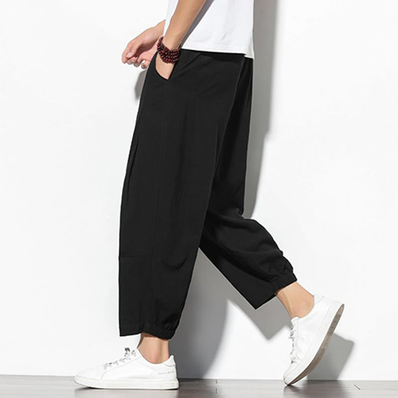Buddha Stones Sommer Herren 7-8 Länge Baumwolle Leinen Karottenhose mit Taschen - image 14