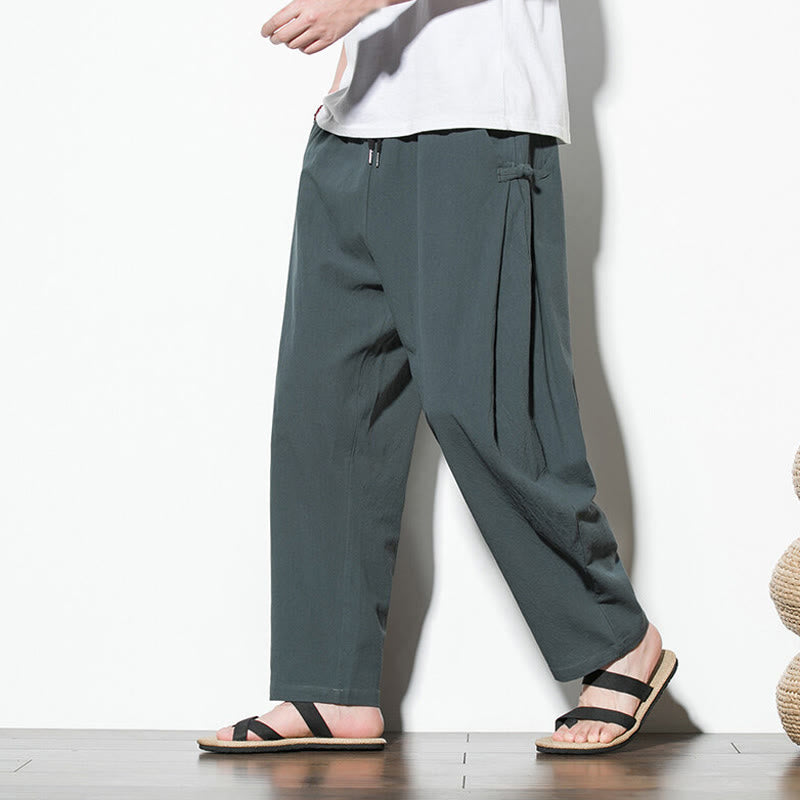 Buddha Stones Sommer-Herrenhose aus Baumwollleinen mit seitlichem Froschknopf-Design und Taschen - Grau - US/ UK/AU46，EU56 (5XL) - image 1