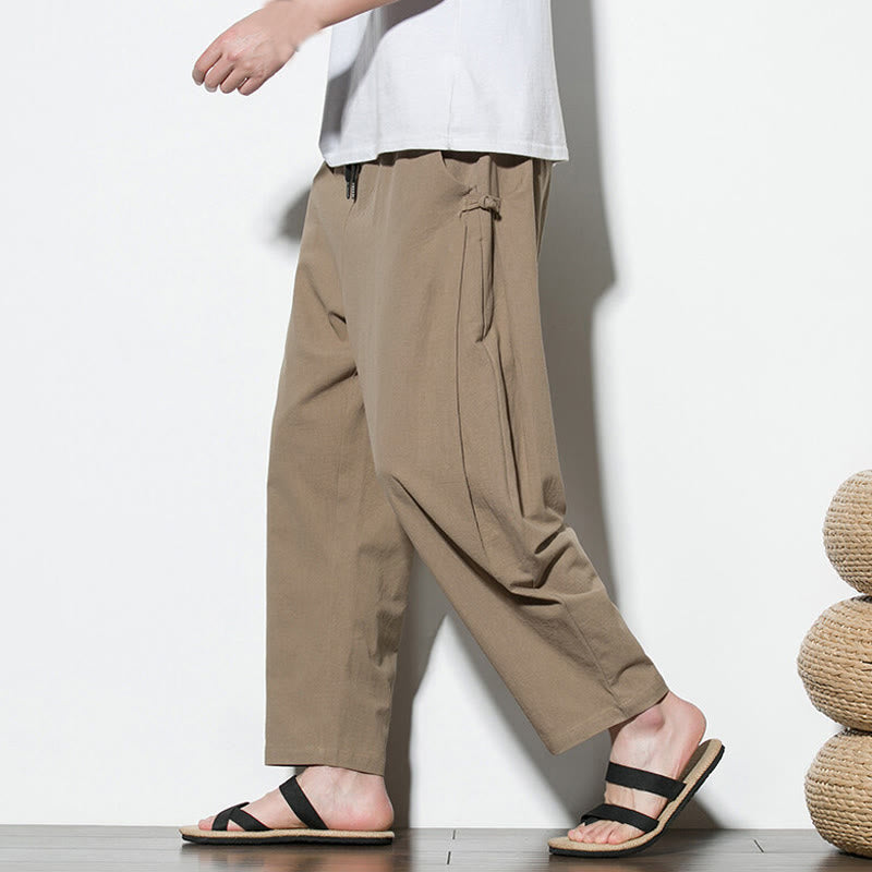 Buddha Stones Sommer-Herrenhose aus Baumwollleinen mit seitlichem Froschknopf-Design und Taschen - Bräunen - US/ UK/AU46，EU56 (5XL) - image 10