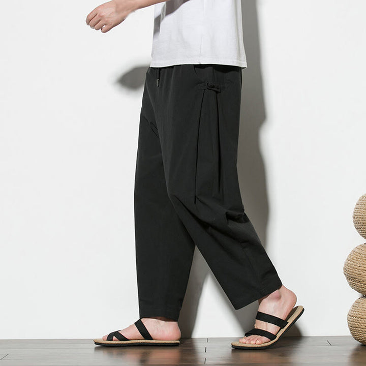 Buddha Stones Sommer-Herrenhose aus Baumwollleinen mit seitlichem Froschknopf-Design und Taschen - Schwarz - US/ UK/AU46，EU56 (5XL) - image 18