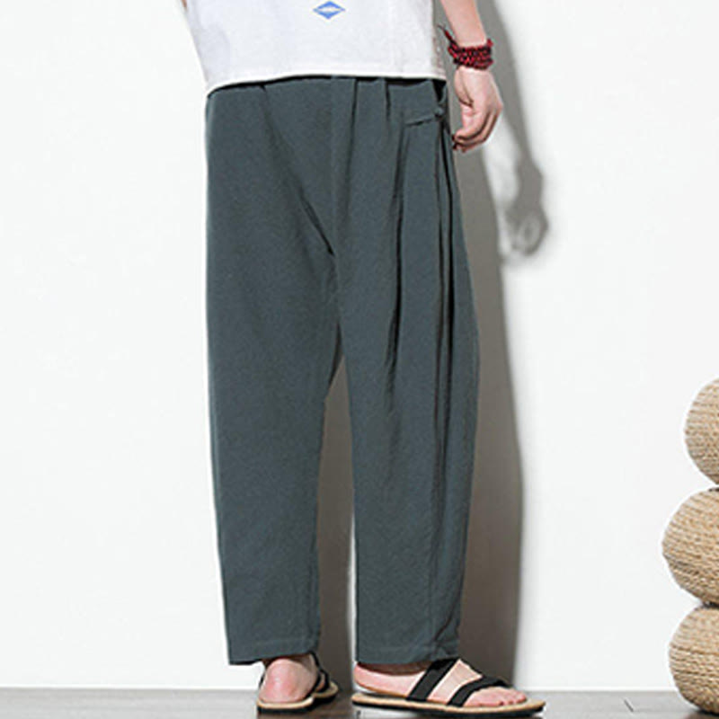 Buddha Stones Sommer-Herrenhose aus Baumwollleinen mit seitlichem Froschknopf-Design und Taschen - image 5