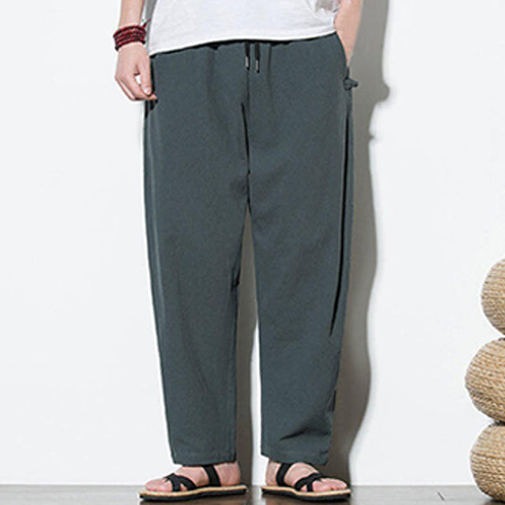 Buddha Stones Sommer-Herrenhose aus Baumwollleinen mit seitlichem Froschknopf-Design und Taschen - image 6