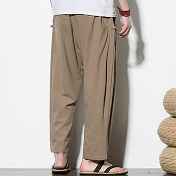 Buddha Stones Sommer-Herrenhose aus Baumwollleinen mit seitlichem Froschknopf-Design und Taschen - image 12
