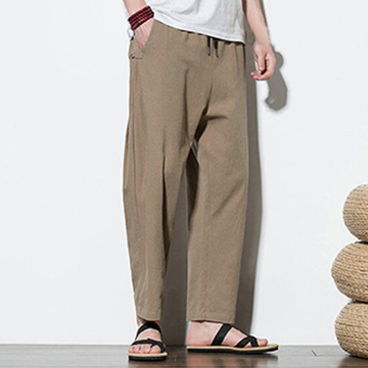 Buddha Stones Sommer-Herrenhose aus Baumwollleinen mit seitlichem Froschknopf-Design und Taschen - image 11