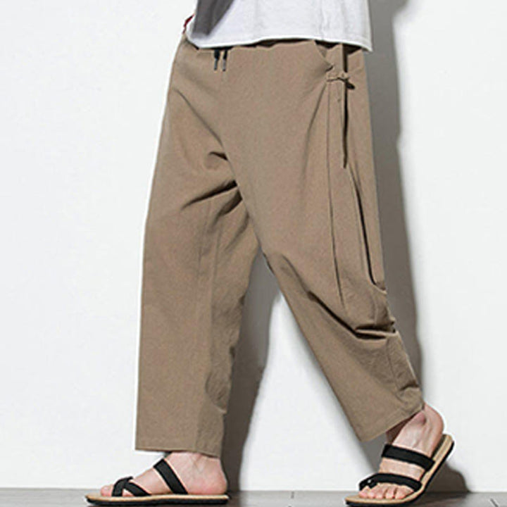 Buddha Stones Sommer-Herrenhose aus Baumwollleinen mit seitlichem Froschknopf-Design und Taschen - image 16