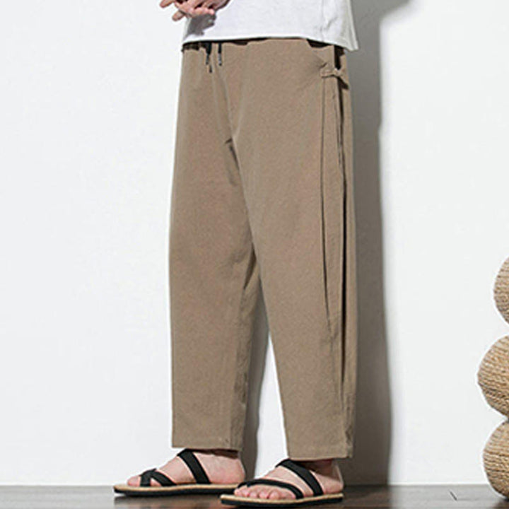 Buddha Stones Sommer-Herrenhose aus Baumwollleinen mit seitlichem Froschknopf-Design und Taschen - image 14