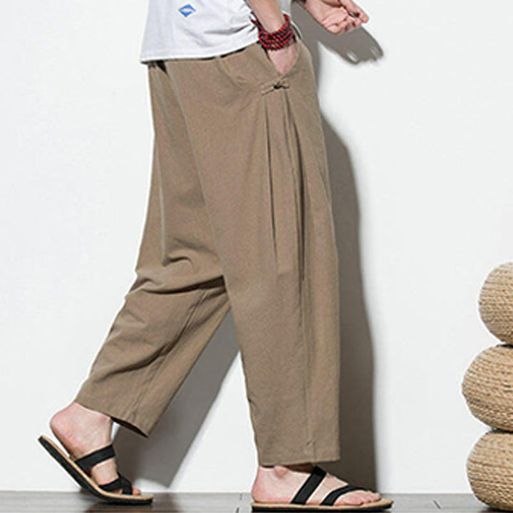 Buddha Stones Sommer-Herrenhose aus Baumwollleinen mit seitlichem Froschknopf-Design und Taschen - image 13