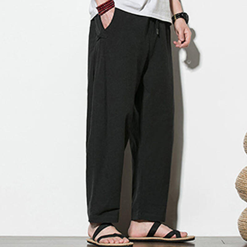 Buddha Stones Sommer-Herrenhose aus Baumwollleinen mit seitlichem Froschknopf-Design und Taschen - image 19