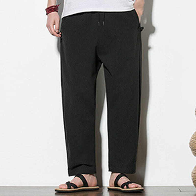 Buddha Stones Sommer-Herrenhose aus Baumwollleinen mit seitlichem Froschknopf-Design und Taschen - image 22