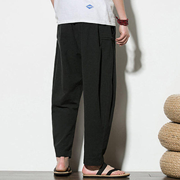 Buddha Stones Sommer-Herrenhose aus Baumwollleinen mit seitlichem Froschknopf-Design und Taschen - image 20