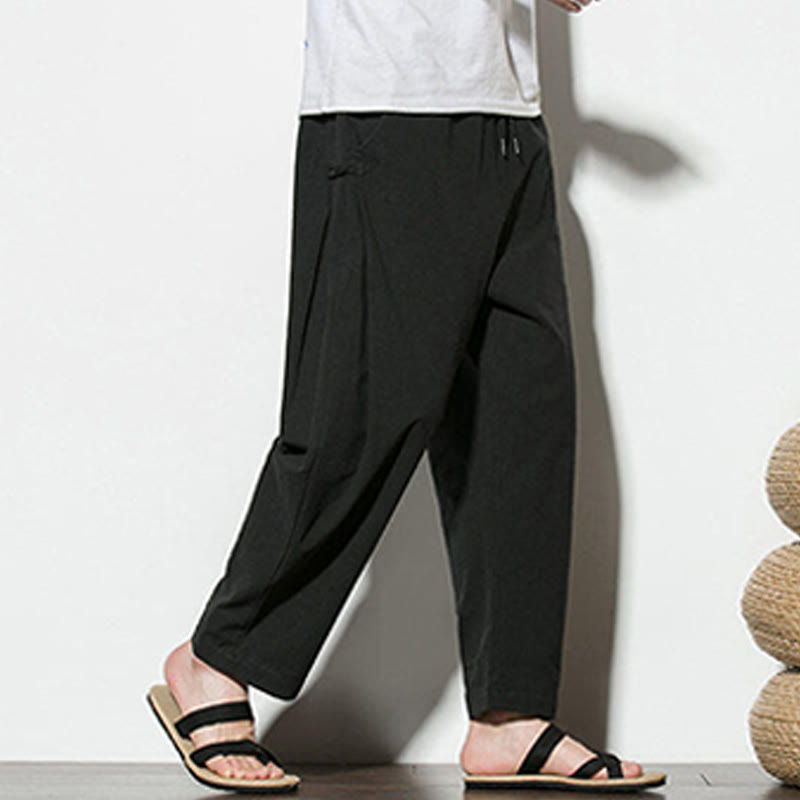Buddha Stones Sommer-Herrenhose aus Baumwollleinen mit seitlichem Froschknopf-Design und Taschen - image 21
