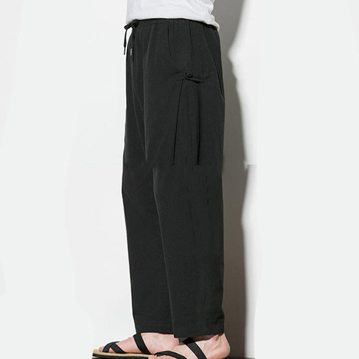 Buddha Stones Sommer-Herrenhose aus Baumwollleinen mit seitlichem Froschknopf-Design und Taschen - image 23