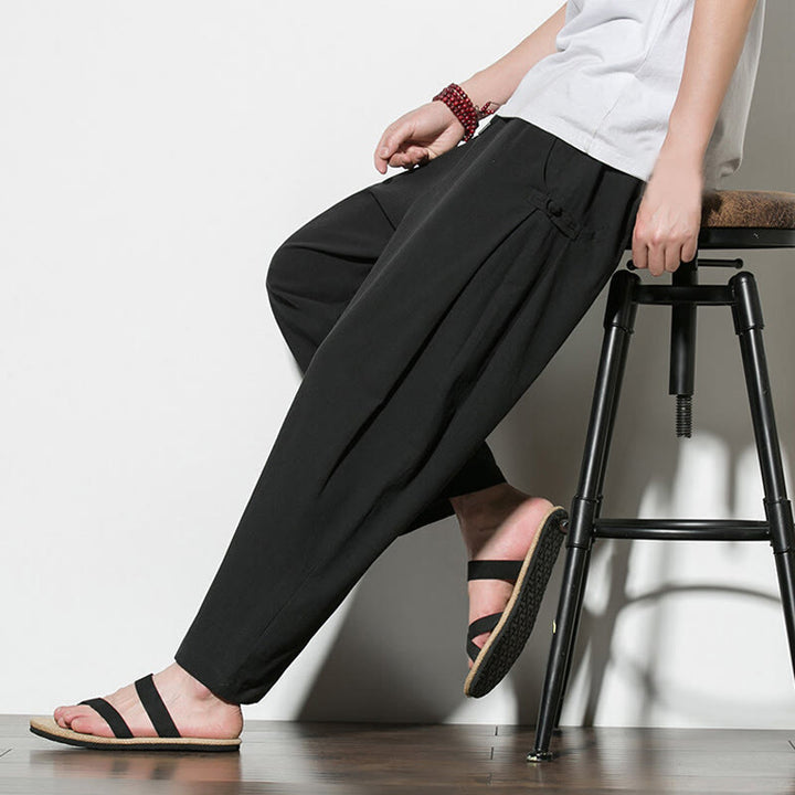 Buddha Stones Sommer-Herrenhose aus Baumwollleinen mit seitlichem Froschknopf-Design und Taschen - image 25