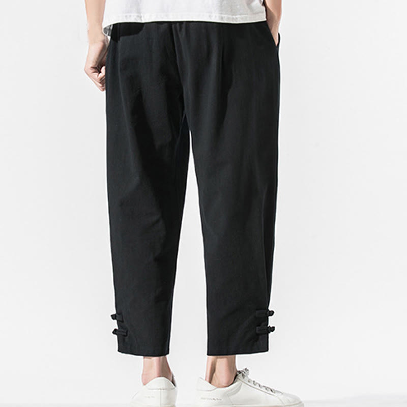 Buddha Stones Sommer Chinesische Schriftzeichen Stickerei Herren Baumwolle Leinen Hose mit Taschen - image 2