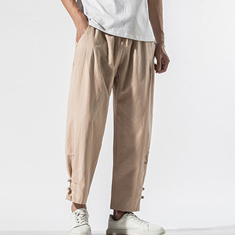 Buddha Stones Sommer Chinesische Schriftzeichen Stickerei Herren Baumwolle Leinen Hose mit Taschen - image 16
