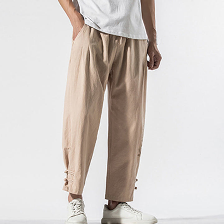Buddha Stones Sommer Chinesische Schriftzeichen Stickerei Herren Baumwolle Leinen Hose mit Taschen - image 15