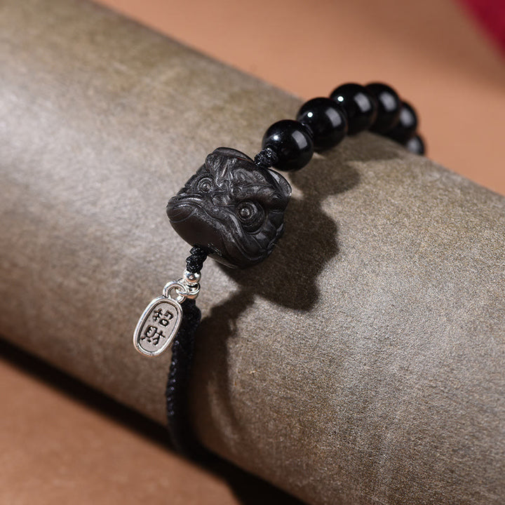 Buddha Stones Schwarzer Obsidian Silberglanz Obsidian Süße Katze Tanzender Löwe Stärke Armband - image 8