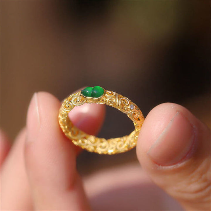 Buddha Stones Vintage Kürbis Grün Chalcedon Kupferlegierung Reichtum Ring - image 11