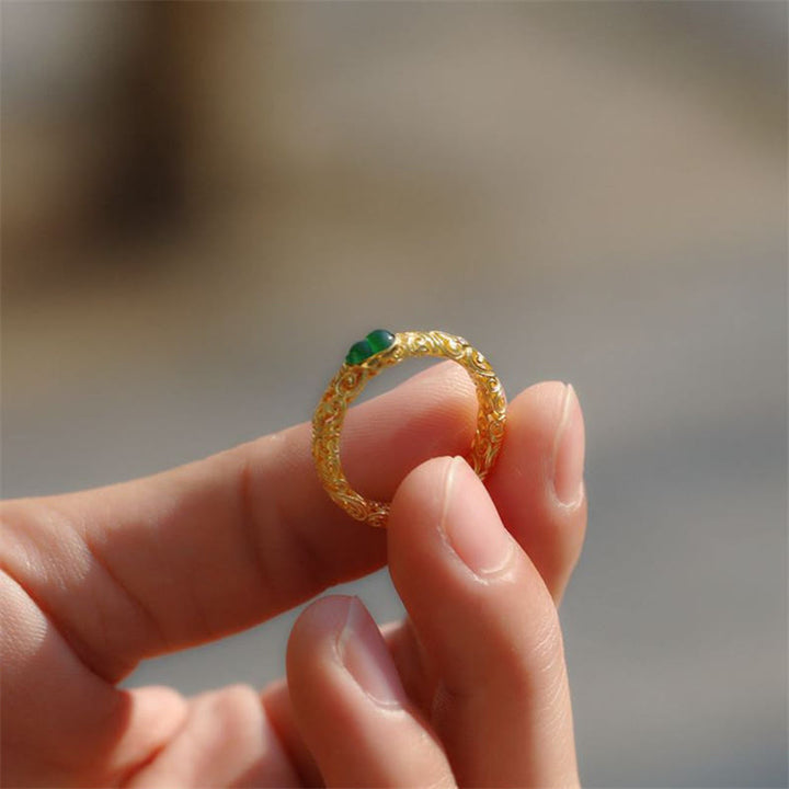 Buddha Stones Vintage Kürbis Grün Chalcedon Kupferlegierung Reichtum Ring - image 12