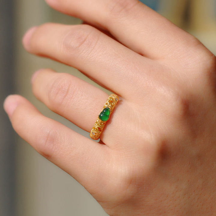Buddha Stones Vintage Kürbis Grün Chalcedon Kupferlegierung Reichtum Ring - image 14