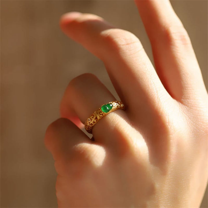 Buddha Stones Vintage Kürbis Grün Chalcedon Kupferlegierung Reichtum Ring - image 15