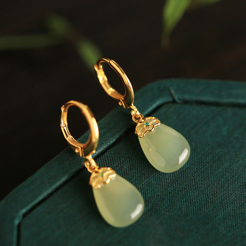 Buddha Stones Grüner Chalcedon Wassertropfen Stärke Kupfer Ohrstecker - image 8