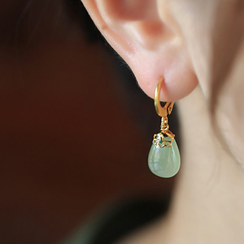 Buddha Stones Grüner Chalcedon Wassertropfen Stärke Kupfer Ohrstecker - image 18