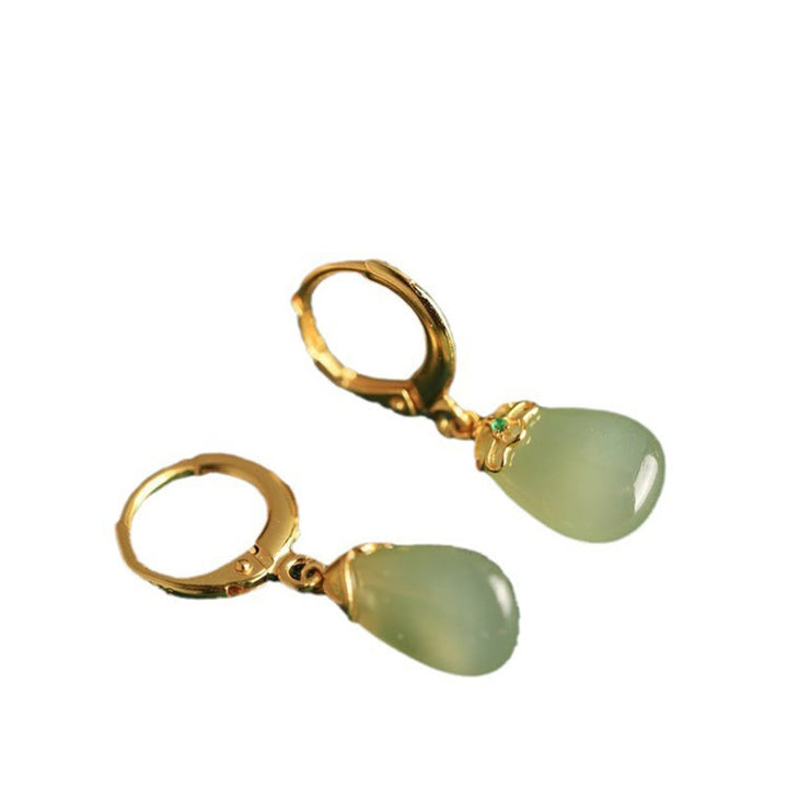 Buddha Stones Grüner Chalcedon Wassertropfen Stärke Kupfer Ohrstecker - image 16