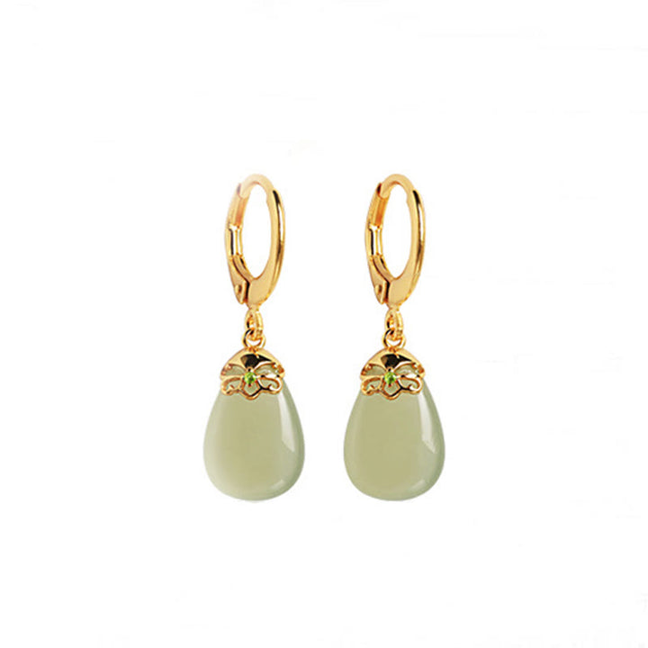 Buddha Stones Grüner Chalcedon Wassertropfen Stärke Kupfer Ohrstecker - image 17
