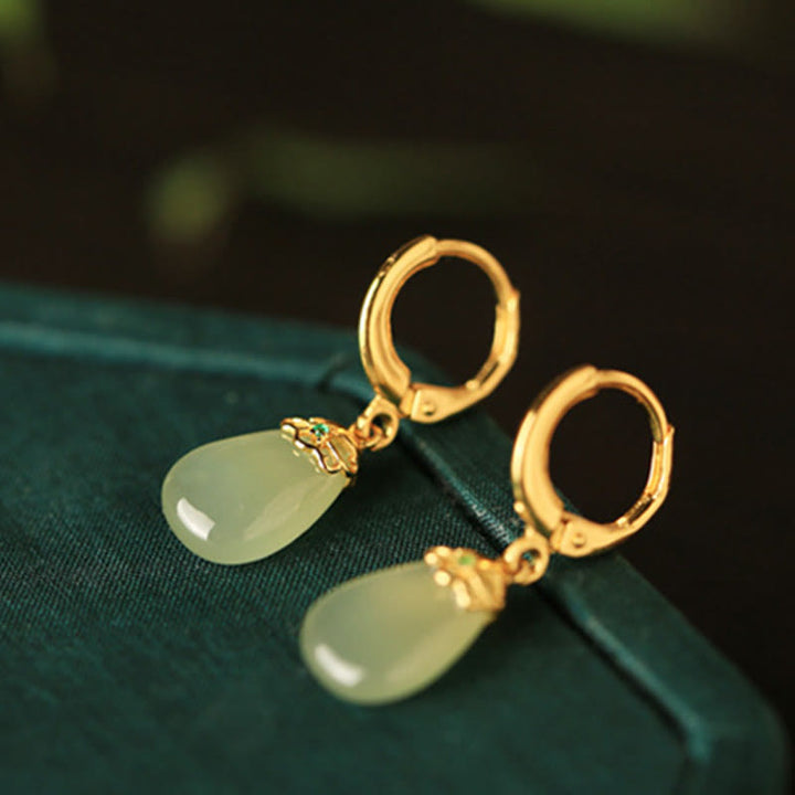 Buddha Stones Grüner Chalcedon Wassertropfen Stärke Kupfer Ohrstecker - image 10