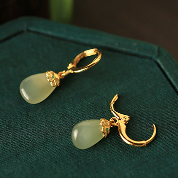 Buddha Stones Grüner Chalcedon Wassertropfen Stärke Kupfer Ohrstecker - image 9
