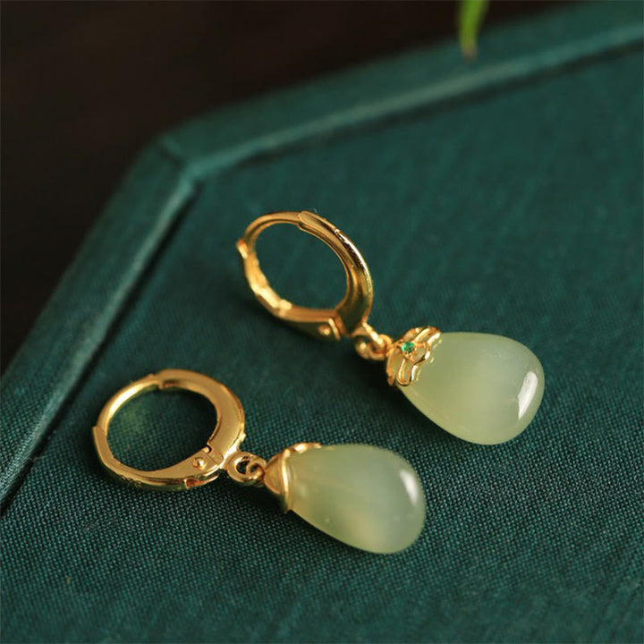 Buddha Stones Grüner Chalcedon Wassertropfen Stärke Kupfer Ohrstecker - image 15