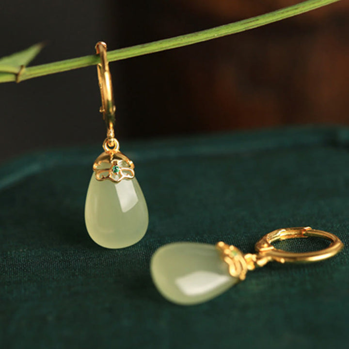 Buddha Stones Grüner Chalcedon Wassertropfen Stärke Kupfer Ohrstecker - image 11