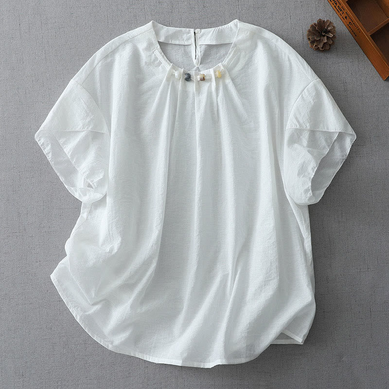 Buddha Stones Beads Rundhals-Design Baumwolle Kurzarm Damen Shirt - Weiß - US12， UK/AU16，EU44 (2XL) - image 6
