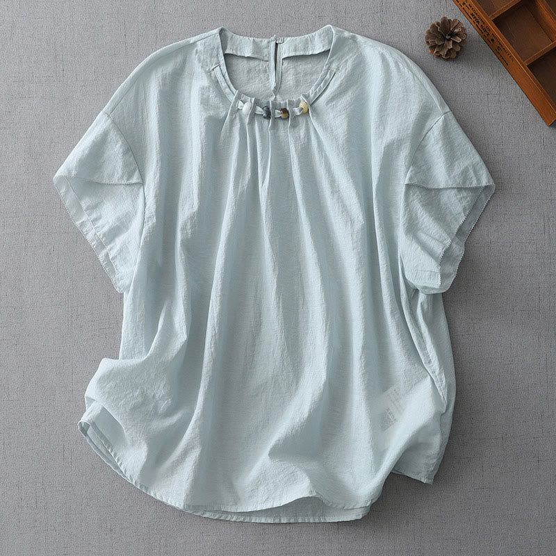 Buddha Stones Beads Rundhals-Design Baumwolle Kurzarm Damen Shirt - Hellblau - US12， UK/AU16，EU44 (2XL) - image 1