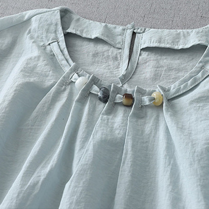 Buddha Stones Beads Rundhals-Design Baumwolle Kurzarm Damen Shirt - image 3