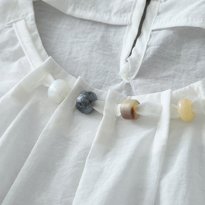 Buddha Stones Beads Rundhals-Design Baumwolle Kurzarm Damen Shirt - image 10