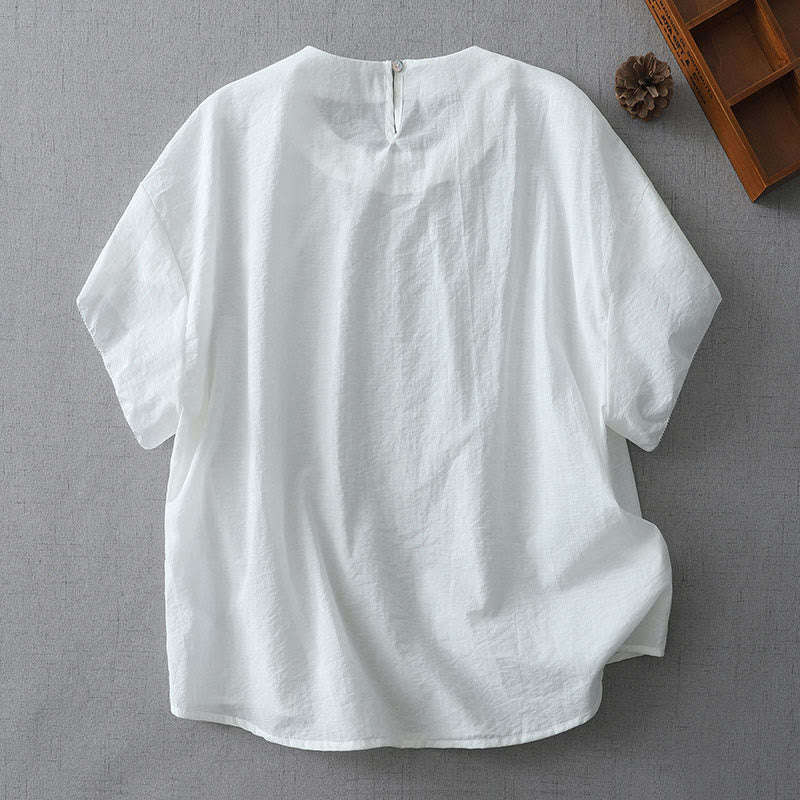 Buddha Stones Beads Rundhals-Design Baumwolle Kurzarm Damen Shirt - image 7