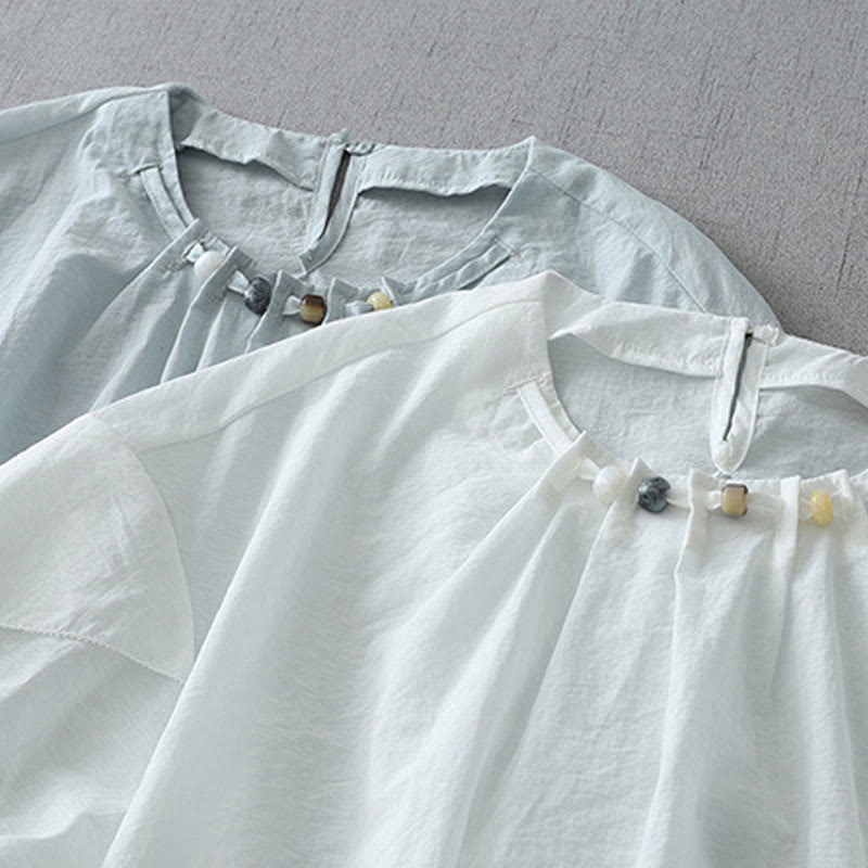 Buddha Stones Beads Rundhals-Design Baumwolle Kurzarm Damen Shirt - image 15