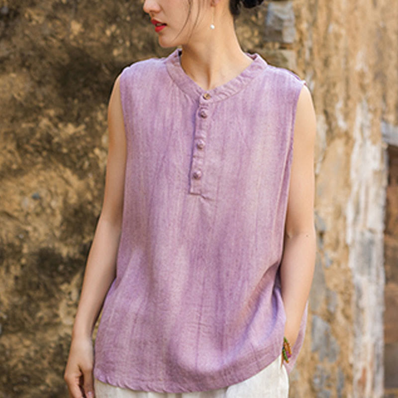 Buddha Stones Sommer Tie-Dye Knöpfe Leinen Ärmellose Damen Weste - image 15
