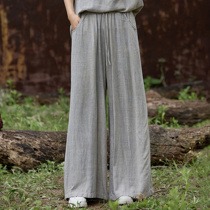 Buddha Stones Lässige Tie-Dye-Leinenhose mit weitem Bein und Taschen für Damen - Hellgrau - US4， UK/AU8，EU36 (F) - image 16