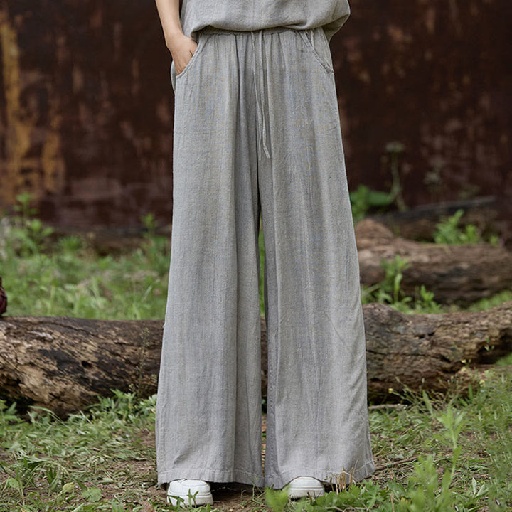 Buddha Stones Lässige Tie-Dye-Leinenhose mit weitem Bein und Taschen für Damen - Hellgrau - US4， UK/AU8，EU36 (F) - image 16