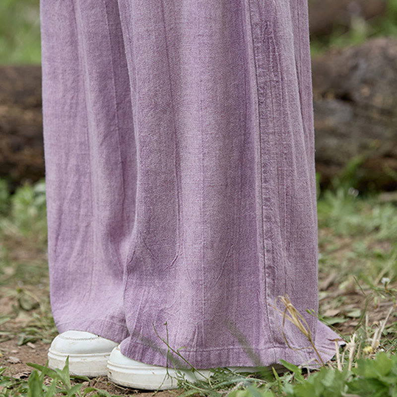 Buddha Stones Lässige Tie-Dye-Leinenhose mit weitem Bein und Taschen für Damen - image 8