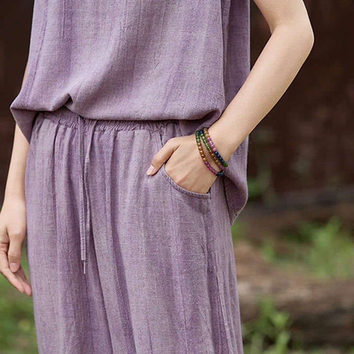 Buddha Stones Lässige Tie-Dye-Leinenhose mit weitem Bein und Taschen für Damen - image 7