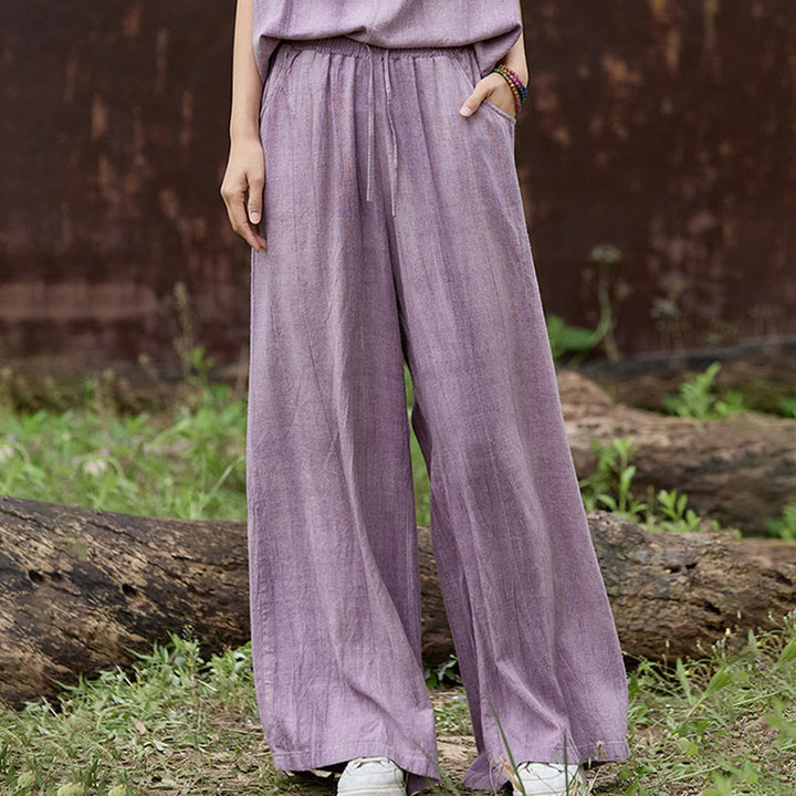 Buddha Stones Lässige Tie-Dye-Leinenhose mit weitem Bein und Taschen für Damen - image 4