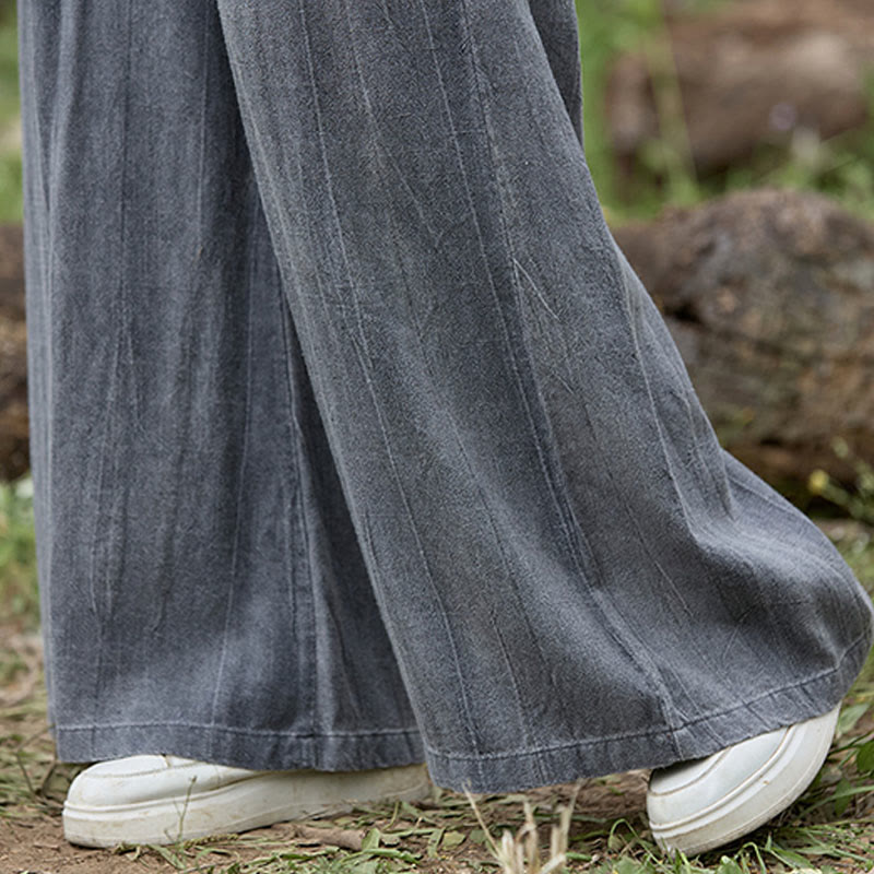 Buddha Stones Lässige Tie-Dye-Leinenhose mit weitem Bein und Taschen für Damen - image 15