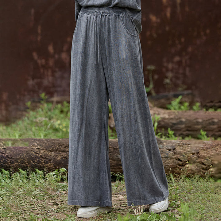 Buddha Stones Lässige Tie-Dye-Leinenhose mit weitem Bein und Taschen für Damen - image 13