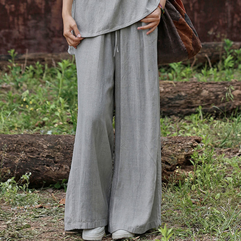 Buddha Stones Lässige Tie-Dye-Leinenhose mit weitem Bein und Taschen für Damen - image 19