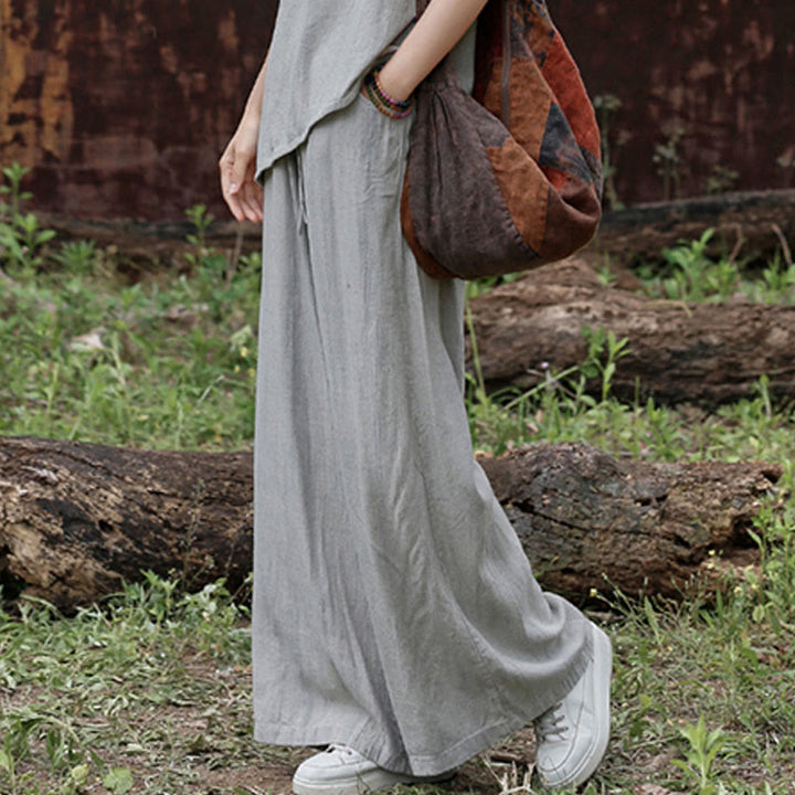 Buddha Stones Lässige Tie-Dye-Leinenhose mit weitem Bein und Taschen für Damen - image 20